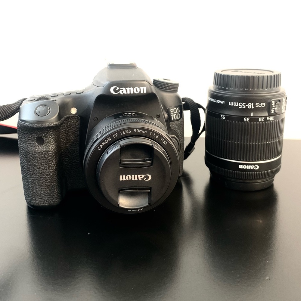 Like new, Canon 70D, + 50mm and 18-55mm lens.